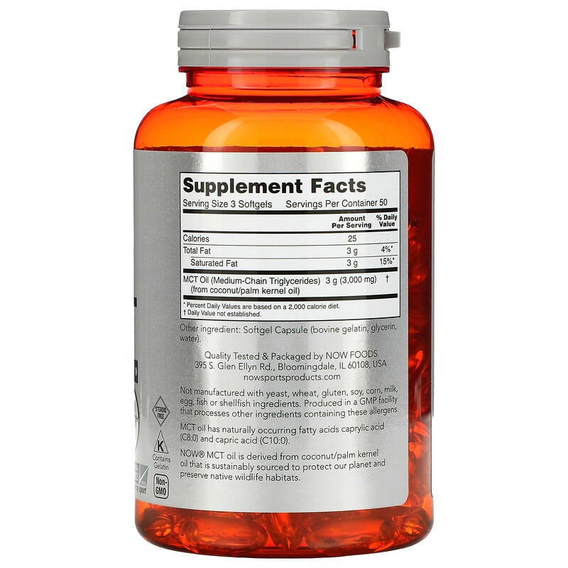 NOW Foods Sports MCT Oil 1.000 mg 150 Softgels 2 Thành phần vi chất của NOW Foods Sports MCT Oil 1.000 mg 150 Softgels 733739021960