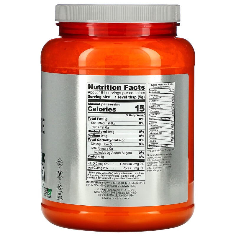 NOW Foods Sports Sprouted Brown Rice Protein Powder Pure Unflavored 2 lbs (907 g) 2 Thành phần vi chất của NOW Foods Sports Sprouted Brown Rice Protein Powder Pure Unflavored 2 lbs (907 g) 733739022066