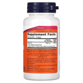 Thành phần vi chất của NOW Foods Sun-E 400 268 mg (400 IU) 60 Softgels 733739009357