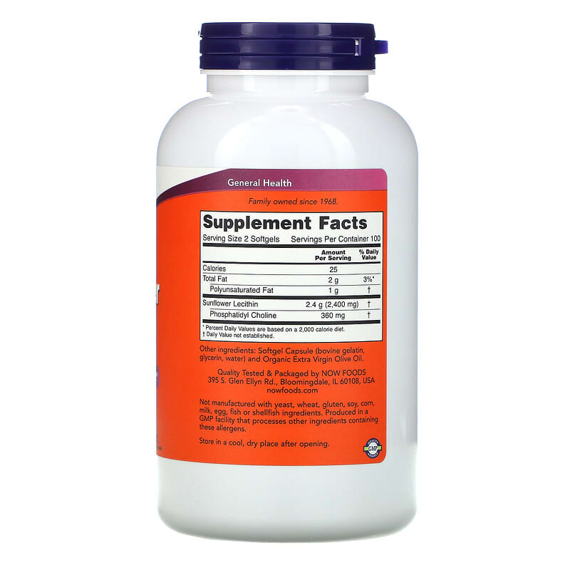 NOW Foods Sunflower Lecithin 1.200 mg 200 Softgels 2 Thành phần vi chất của NOW Foods Sunflower Lecithin 1.200 mg 200 Softgels 733739023131