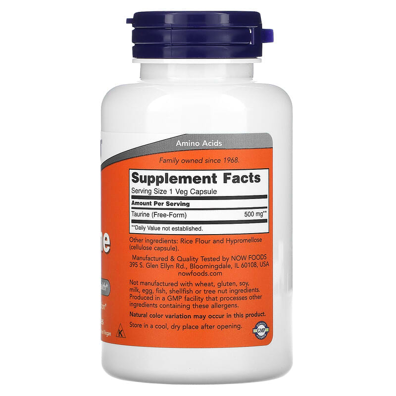 NOW Foods Taurine 500 mg 100 Veg Capsules 2 Thành phần vi chất của NOW Foods Taurine 500 mg 100 Veg Capsules 733739001405