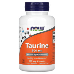 Thực phẩm chức năng NOW Foods Taurine 500 mg 100 Veg Capsules 733739001405