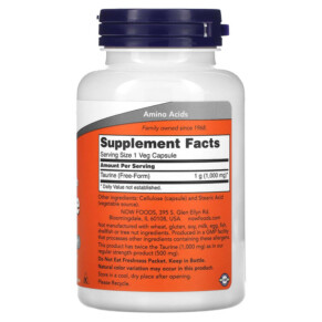Thành phần vi chất của NOW Foods Taurine Double Strength 1.000 mg 100 Veg Capsules 733739001429