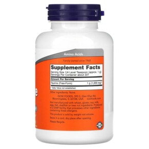 Thành phần vi chất của NOW Foods Taurine Pure Powder 8 oz (227 g) 733739002600