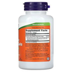 Thành phần vi chất của NOW Foods Turmeric Curcumin Gels 60 Softgels 733739049384