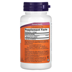 Thành phần vi chất của NOW Foods Ubiquinol 100 mg 60 Softgels 733739031426