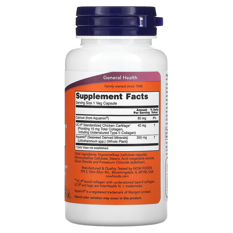 NOW Foods UC-II Joint Health with Undenatured Type II Collagen 120 Veg Capsules 2 Thành phần vi chất của NOW Foods UC-II Joint Health with Undenatured Type II Collagen 120 Veg Capsules 733739031365