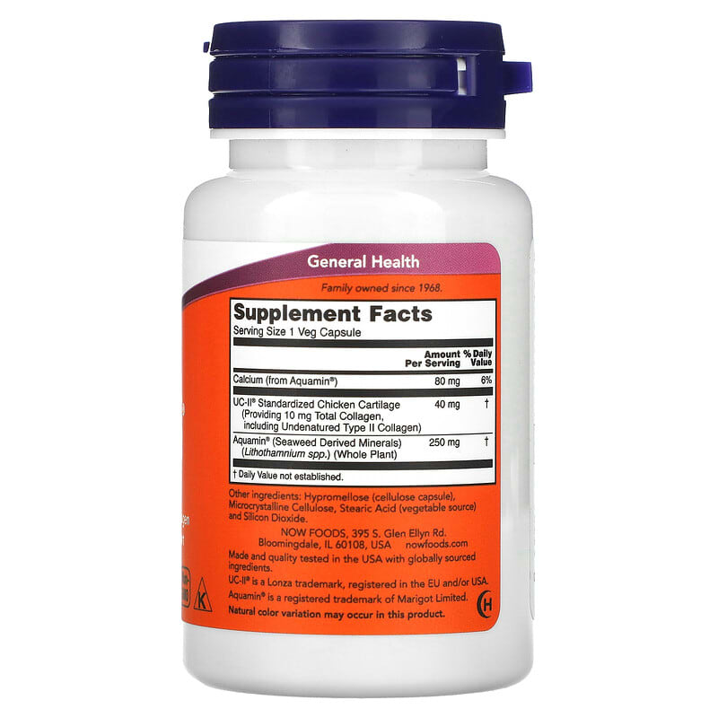 NOW Foods UC-II Joint Health with Undenatured Type II Collagen 60 Veg Capsules 2 Thành phần vi chất của NOW Foods UC-II Joint Health with Undenatured Type II Collagen 60 Veg Capsules 733739031341
