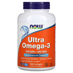 Thực phẩm chức năng NOW Foods Ultra Omega-3 500 EPA / 250 DHA 180 Enteric Coated Softgels 733739016621