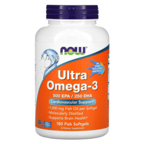 Thực phẩm chức năng NOW Foods Ultra Omega-3 500 EPA / 250 DHA 180 Fish Softgels 733739016652