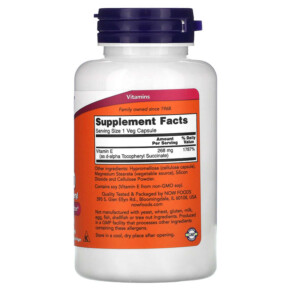 Thành phần vi chất của NOW Foods Vegetarian Dry E-400 268 mg (400 IU) 100 Veg Capsules 733739008503