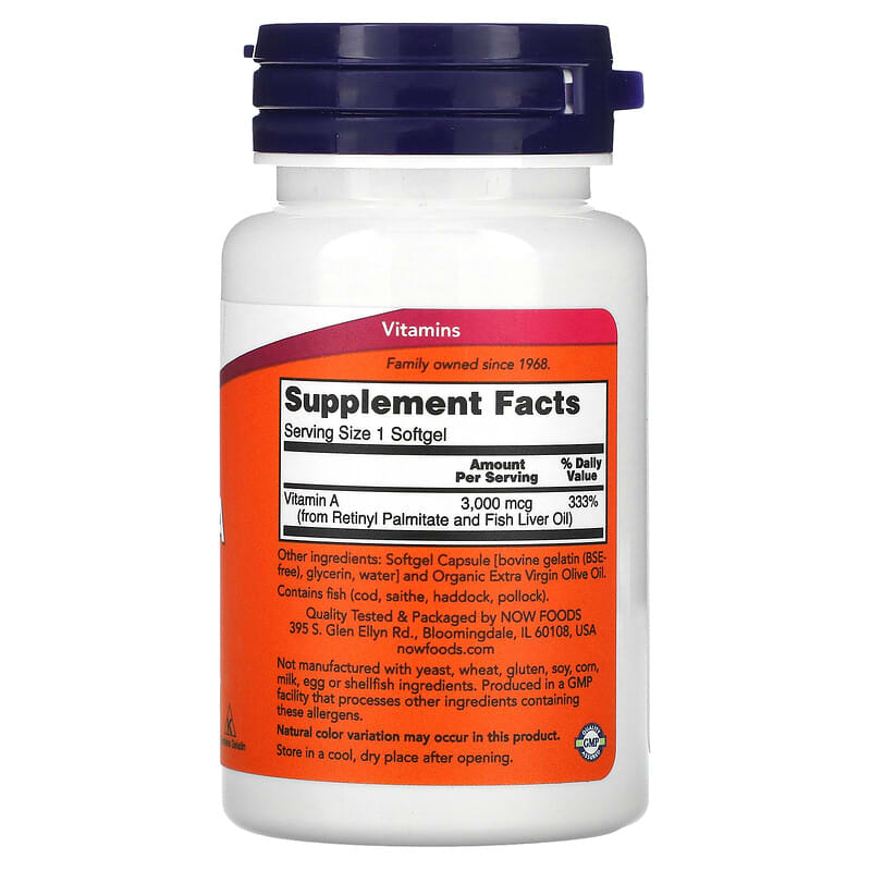 NOW Foods Vitamin A 10.000 IU 100 Softgels 2 Thành phần vi chất của NOW Foods Vitamin A 10.000 IU 100 Softgels 733739003300
