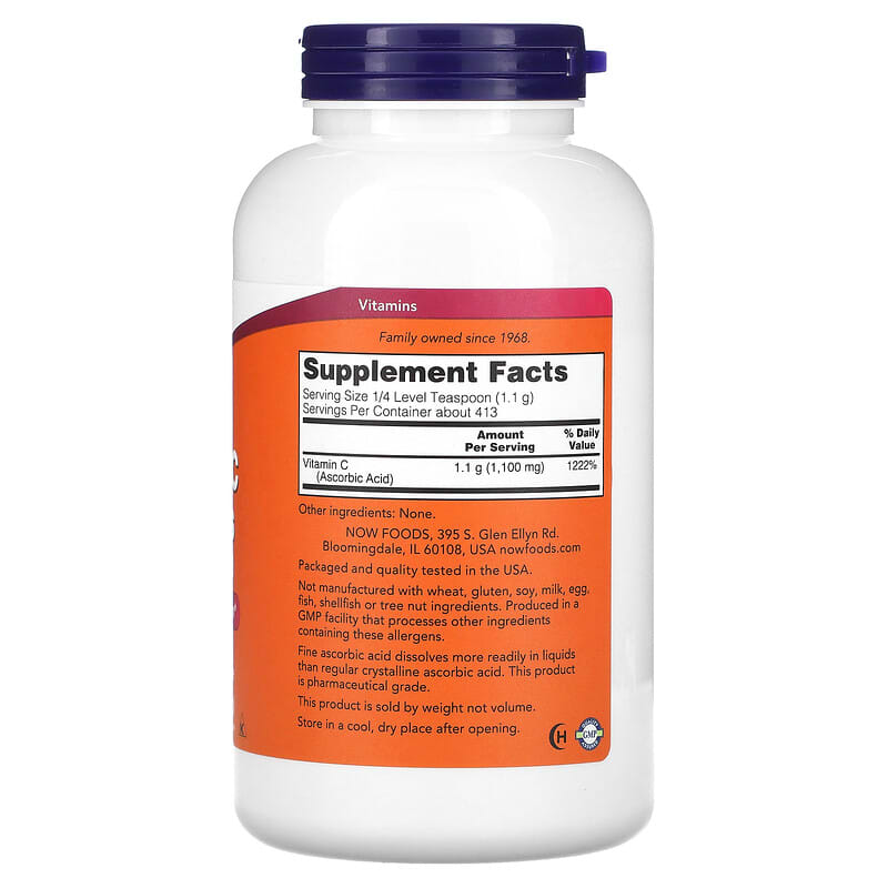 NOW Foods Vitamin C Crystals 1 lb (454 g) 2 Thành phần vi chất của NOW Foods Vitamin C Crystals 1 lb (454 g) 733739007919