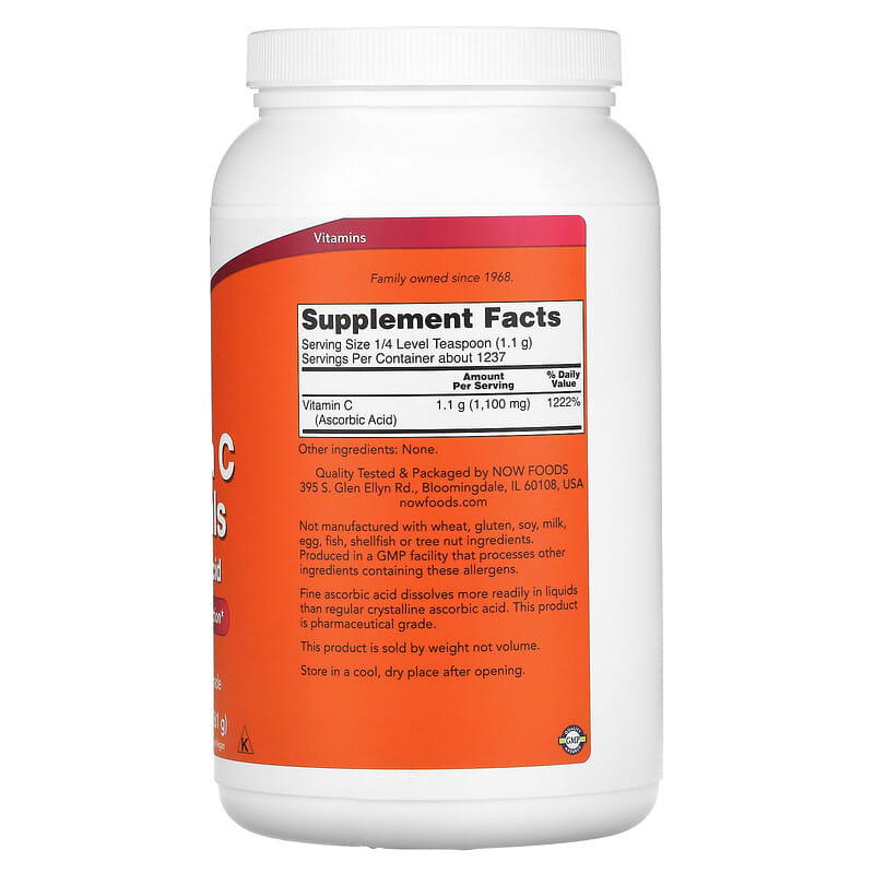 NOW Foods Vitamin C Crystals 3 lbs (1361 g) 2 Thành phần vi chất của NOW Foods Vitamin C Crystals 3 lbs (1361 g) 733739007926