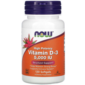 Thực phẩm chức năng NOW Foods Vitamin D-3 5.000 IU 120 Softgels 733739003720