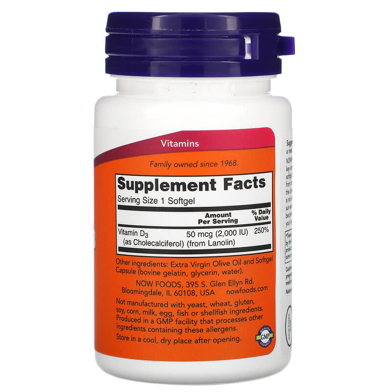 NOW Foods Vitamin D-3 50 mcg (2.000 IU) 30 Softgels 2 Thành phần vi chất của NOW Foods Vitamin D-3 50 mcg (2.000 IU) 30 Softgels 733739003553
