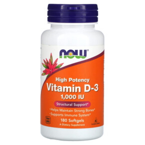 Thực phẩm chức năng NOW Foods Vitamin D-3 High Potency 1.000 IU 180 Softgels 733739003652