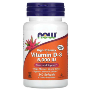 Thực phẩm chức năng NOW Foods Vitamin D-3 High Potency 5.000 IU 240 Softgels 733739003737