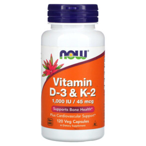 Thực phẩm chức năng NOW Foods Vitamin D-3 & K-2 120 Veg Capsules 733739003690