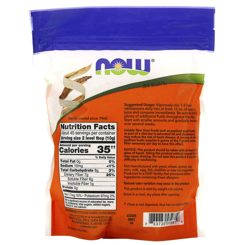 NOW Foods Whole Psyllium Husks 16 oz (454 g) 2 Thành phần vi chất của NOW Foods Whole Psyllium Husks 16 oz (454 g) 733739059819