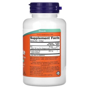 Thành phần vi chất của NOW Foods Zinc Glycinate 120 Softgels 733739015549