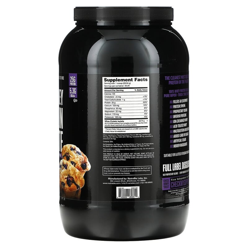 Nutrabio Labs 100% Whey Protein Isolate Blueberry Muffin 2 lb (907 g) 2 Thành phần vi chất của Nutrabio Labs 100% Whey Protein Isolate Blueberry Muffin 2 lb (907 g) 649908269814