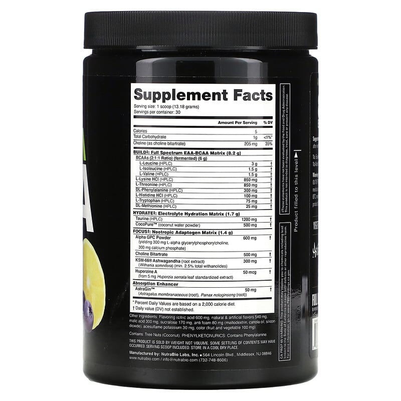Nutrabio Labs Alpha EAA Blueberry Lemonade 0.87 lb (395 g) 2 Thành phần vi chất của Nutrabio Labs Alpha EAA Blueberry Lemonade 0.87 lb (395 g) 649908215903