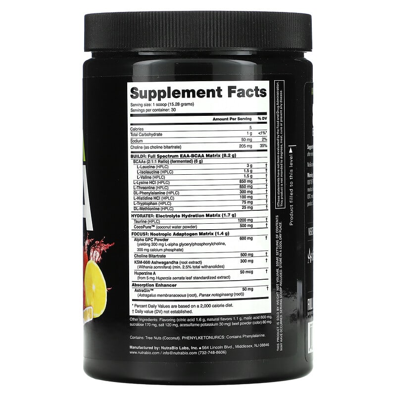 Nutrabio Labs Alpha EAA Strawberry Lemon Bomb 1 lb (458 g) 2 Thành phần vi chất của Nutrabio Labs Alpha EAA Strawberry Lemon Bomb 1 lb (458 g) 649908269005
