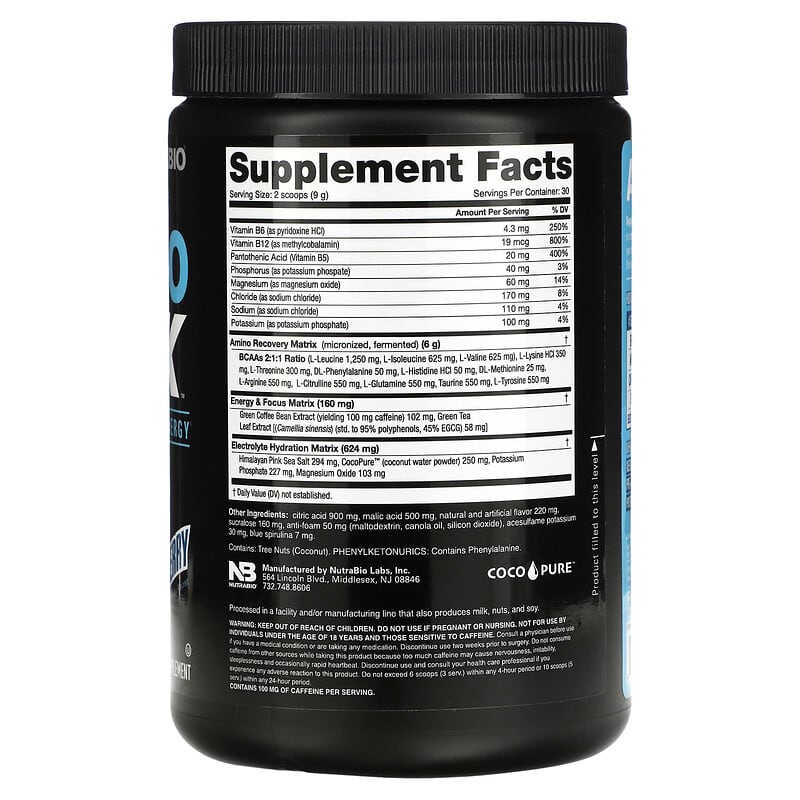 Nutrabio Labs Amino Kick Blue Raspberry 0.59 lb (269 g) 2 Thành phần vi chất của Nutrabio Labs Amino Kick Blue Raspberry 0.59 lb (269 g) 649908217402