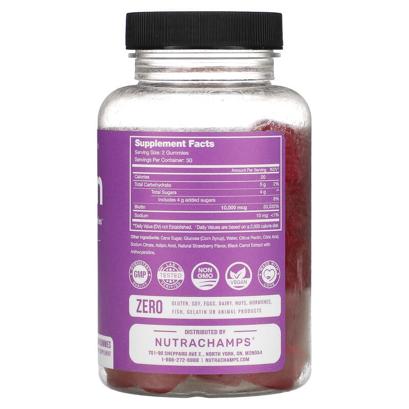 NutraChamps Biotin Gummies Natural Strawberry 5.000 mcg 60 Vegan Gummies 2 Thành phần vi chất của NutraChamps Biotin Gummies Natural Strawberry 5.000 mcg 60 Vegan Gummies 621983990173