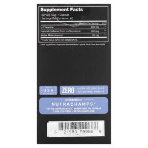 Thành phần vi chất của NutraChamps Focused Energy 60 Easy-to-Swallow Veggie Capsules 621983999688