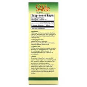 Thành phần vi chất của NutraLife SAMe (Disulfate Tosylate) 400 mg 60 Enteric Coated Caplets 686149181314