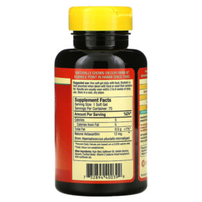 Thành phần vi chất của Nutrex Hawaii BioAstin Hawaiian Astaxanthin 12 mg 75 Soft Gels 732894400399