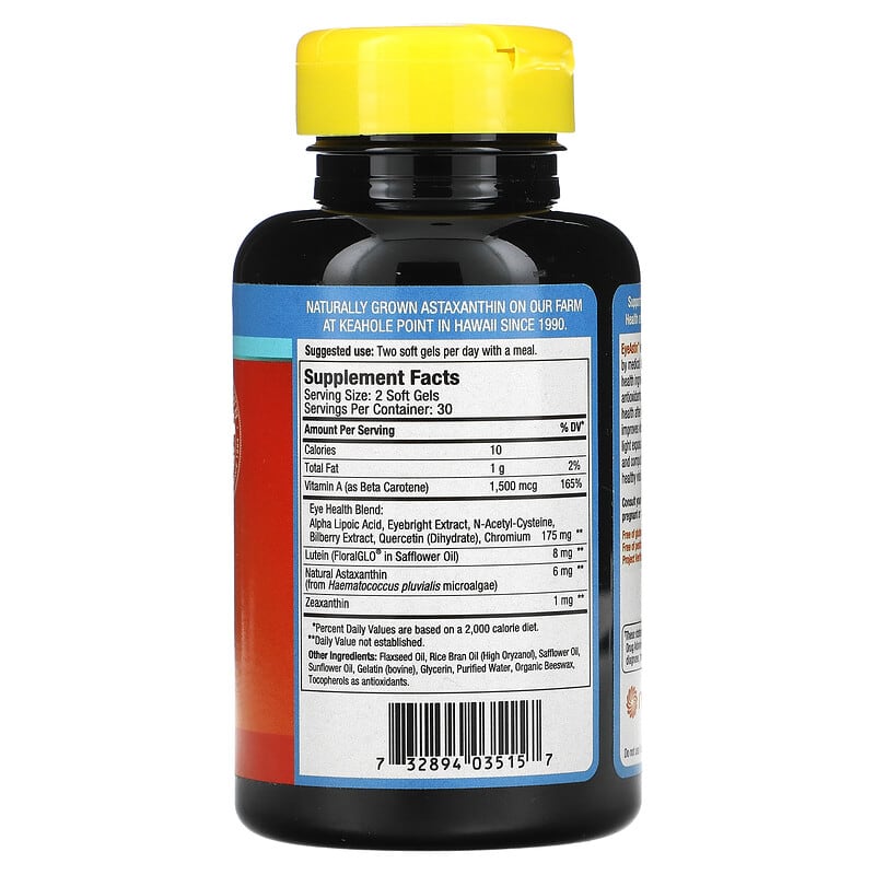 Nutrex Hawaii EyeAstin BioAstin Hawaiian Astaxanthin 6 mg 60 Softgels 2 Thành phần vi chất của Nutrex Hawaii EyeAstin BioAstin Hawaiian Astaxanthin 6 mg 60 Softgels 732894035157