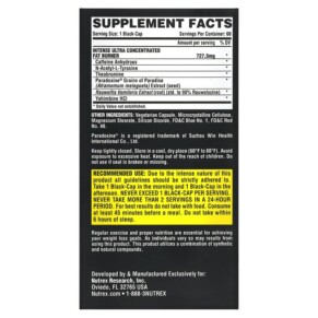 Thành phần vi chất của Nutrex Research LIPO-6 Black Intense Ultra Concentrate 60 Black-Caps 859400007733