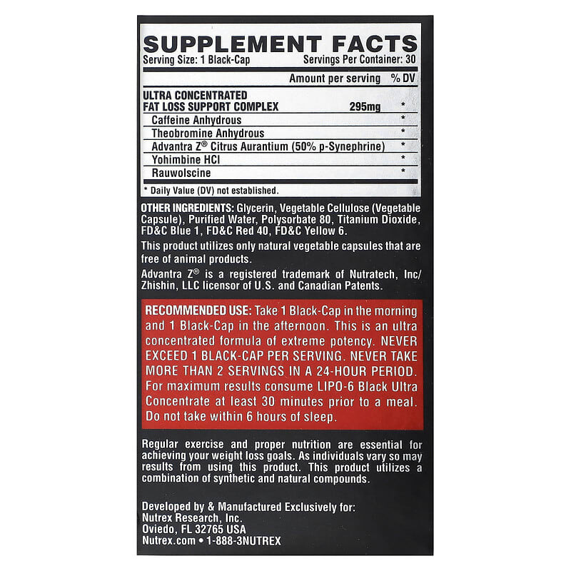Nutrex Research LIPO-6 Black Ultra Concentrate 30 Black-Caps 2 Thành phần vi chất của Nutrex Research LIPO-6 Black Ultra Concentrate 30 Black-Caps 859400007641