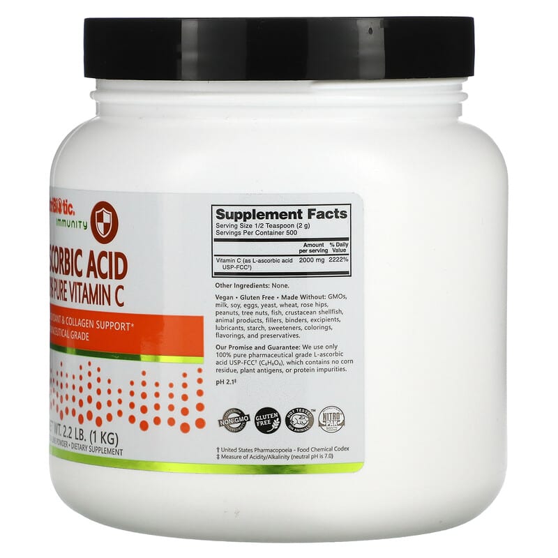 NutriBiotic Immunity Ascorbic Acid 100% Pure Vitamin C Crystalline Powder 2.2 lb (1 kg) 2 Thành phần vi chất của NutriBiotic Immunity Ascorbic Acid 100% Pure Vitamin C Crystalline Powder 2.2 lb (1 kg) 728177002022