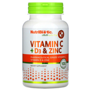 Thực phẩm chức năng NutriBiotic Immunity Vitamin C + D3 & Zinc 100 Capsules 728177005207