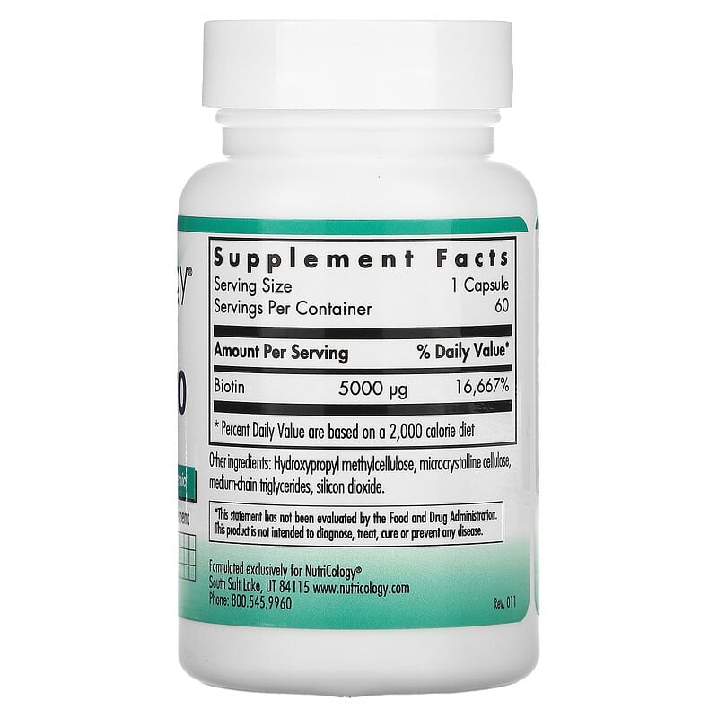 Nutricology Biotin 5000 60 Vegetarian Capsules 2 Thành phần vi chất của Nutricology Biotin 5000 60 Vegetarian Capsules 713947503502