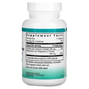 Thành phần vi chất của Nutricology Calcium Magnesium Citrate 100 Vegetarian Capsules 713947519800