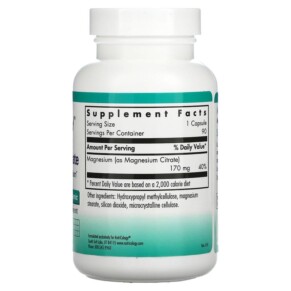 Thành phần vi chất của Nutricology Magnesium Citrate 90 Vegetarian Capsules 713947502406
