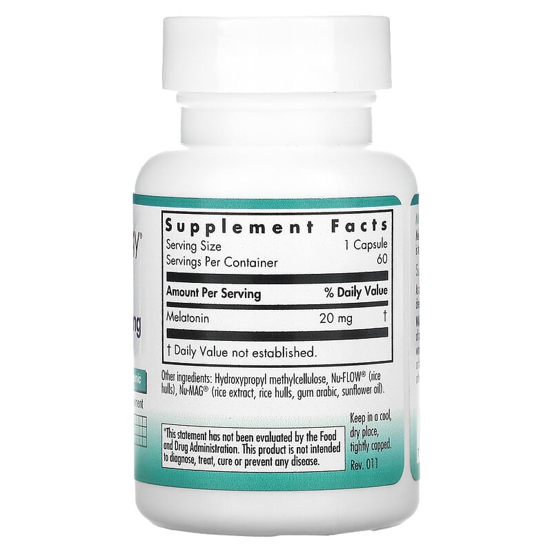 Nutricology Melatonin 20 mg 60 Vegetarian Capsules 2 Thành phần vi chất của Nutricology Melatonin 20 mg 60 Vegetarian Capsules 713947515802