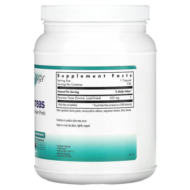 Nutricology Pancreas Natural Glandular (Pork) 720 Capsules 2 Thành phần vi chất của Nutricology Pancreas Natural Glandular (Pork) 720 Capsules 713947516502
