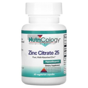 Thực phẩm chức năng Nutricology Zinc Citrate 25 60 Vegetarian Capsules 713947502802