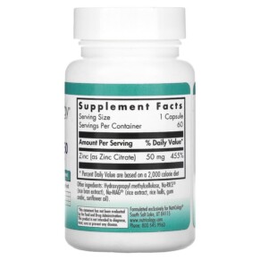 Thành phần vi chất của Nutricology Zinc Citrate 50 60 Vegetarian Capsules 713947502901