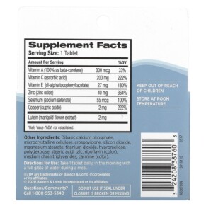 Thành phần vi chất của Ocuvite Eye Vitamin & Mineral Supplement Lutein & Antioxidants 60 Tablets 324208387603