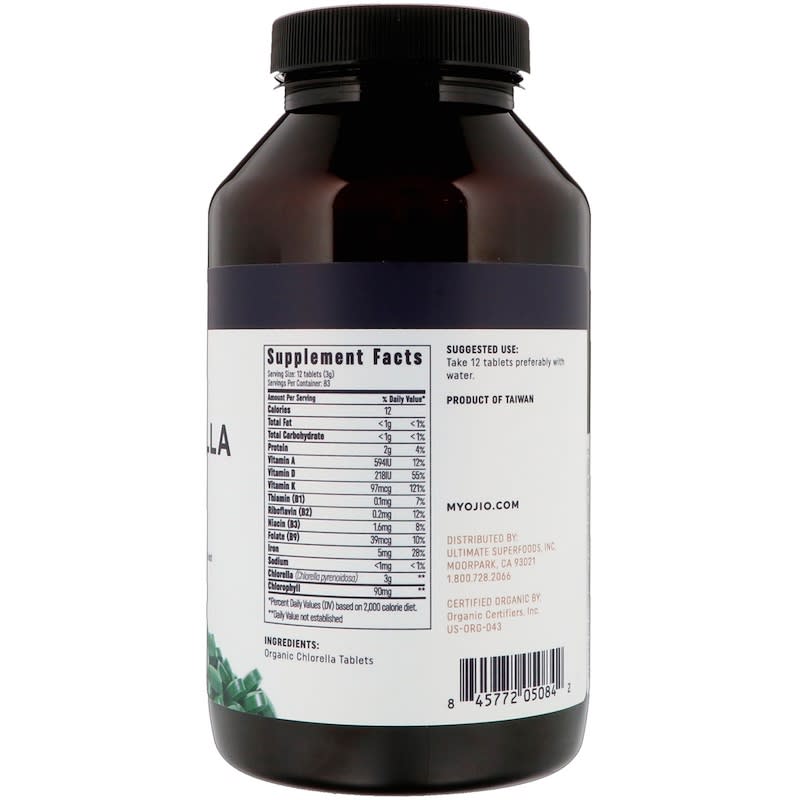 Ojio Organic Chlorella Tablets 250 mg 1000 Tablets 2 Thành phần vi chất của Ojio Organic Chlorella Tablets 250 mg 1000 Tablets 845772050842