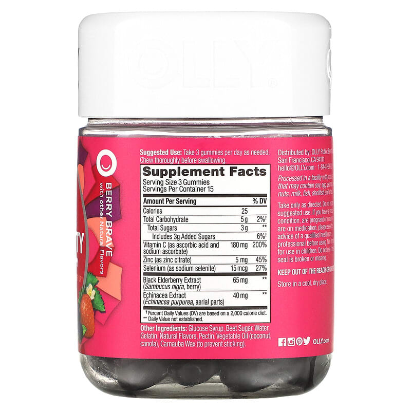 OLLY Active Immunity + Elderberry Berry Brave 45 Gummies 2 Thành phần vi chất của OLLY Active Immunity + Elderberry Berry Brave 45 Gummies 850004462140