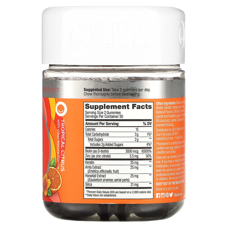 OLLY Heavenly Hair Tropical Citrus 60 Gummies 2 Thành phần vi chất của OLLY Heavenly Hair Tropical Citrus 60 Gummies 850004462539