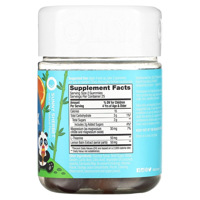 OLLY Kids Chillax Sunny Sherbet 50 Gummies 2 Thành phần vi chất của OLLY Kids Chillax Sunny Sherbet 50 Gummies 840160200816